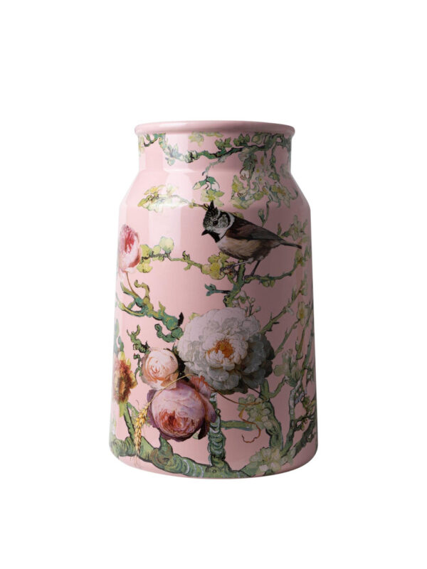 Vase Milk Churn Forest Birds - Pink - Ceramic - 30 cm
